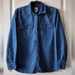 J. Crew Factory Boy‎ Fit Half Button Down  Denim Shirt Size Small